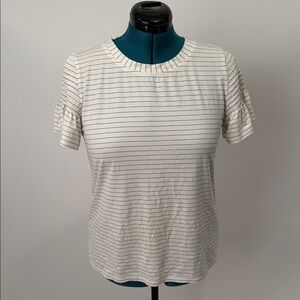 Elegant Cream Striped Short Sleeve Top